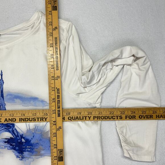 Lot of 2 WHBM TOP Artsy Paris White + BOLERO BLAZER Linen Blend Blue 3/4 Sleeve - Picture 6 of 16